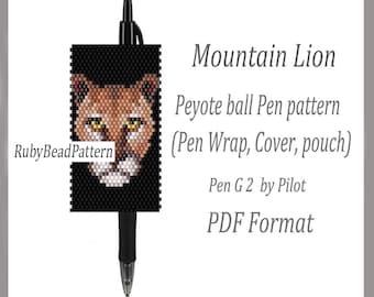 Mountain Lion perlenstift wraps Pilot G2, Lion perlen abdeckung stift, Lion perlen muster, perlen peyote muster, löwe perlen muster PDF datei