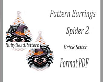 Spider 2 bead earrings patterns, Spider beaded patterns, Halloween bead earrings patterns, Halloween beading patterns, Beading PDF