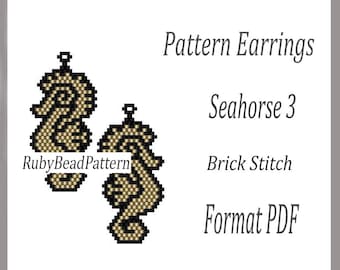 Seahorse 3 bead earrings pattern, Seahorse beaded pattern, Seahorse beading earrings pattern, Seahorse beading pattern, Beading Seahorse