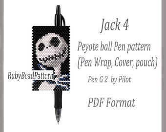 Jack 4 bead pen wraps Pilot G2, Jack patroon hoespen Halloween, Halloween kralenpatroon, Jack kraal peyote patroon, Halloween kralen
