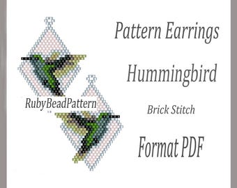 Hummingbird bead earrings pattern, Hummingbird beaded pattern, Bird beading earrings pattern, Hummingbird bead pattern, Beading Hummingbird