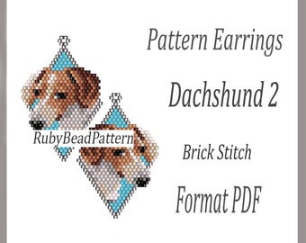 Dackel Hund 2 Perlen Ohrringe Muster, Dackel Hund perlen muster, Dackel Hund perlen ohrringen muster, perlen muster, perlen ziegel stich