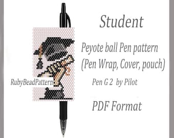 Student bead pen wraps Pilot G2, Student patterns bead cover pen, Student beaded patterns, Bead peyote pattern, Beading pattern PDF file
