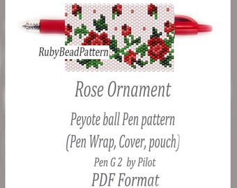 Ornament Rose bead pen wraps Pilot G2, Ornament kraal cover pen, Ornament kralenpatronen, Peyote kralen patronen, Kralenpatronen PDF-bestand