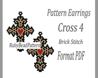 Cross 4 bead earrings pattern, Cross beaded pattern, Cross earrings pattern, Cross beading pattern, Beading, earrings pattern Brick Stitch