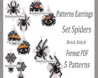 Set 5 Files Spiders bead earrings patterns, Halloween bead patterns, Halloween earrings patterns, Bead patterns, Spiders bead ,Beading PDF