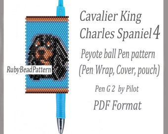 Cavalier King Charles Spaniel 4 bead pen wraps Pilot G2, Spaniel cover pen, Dog beading patterns, Peyote patterns, Bead pattern PDF file