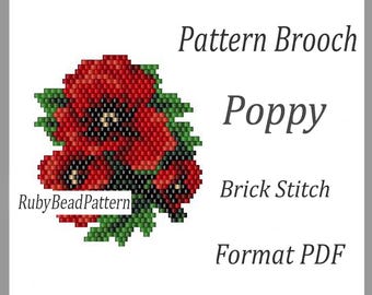 Patrón de broche de cuentas de amapolas, patrón de cuentas de flor de amapolas, patrón de cuentas de flor de amapolas, patrón de cuentas de amapolas, abalorios, flor de amapolas