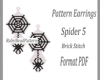 Spider 5 bead earrings patterns, Spider beaded patterns, Halloween bead earrings patterns, Halloween beading patterns, Beading PDF