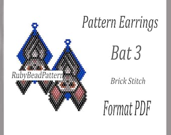 Bats 3 bead earrings pattern, Bats beaded pattern, Halloween earrings pattern, Halloween beading pattern, Beading, earrings pattern Bats
