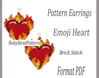 Emoji Heart bead earrings patterns, Heart beaded patterns, Heart beading earrings pattern, Heart beading pattern, Beading, Bead Brick Stitch