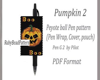 Pumpkin 2 bead pen wraps Pilot G2, Pumpkins pattern cover pen Halloween, Pumpkins beaded pattern, Pumpkins bead peyote pattern, Beading