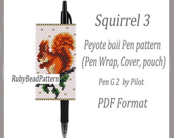 Eekhoorn penwikkels met 3 kralen Pilot G2, eekhoornkralencoverpen, eekhoornkralenpatronen, peyotepatronen eekhoornkralen, pdf-bestand kralen