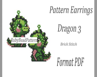 Dragon 3 bead earrings pattern, Dragon beaded pattern, Dragon beading earrings pattern, Dragon bead pattern, Beading, Beading Dragon