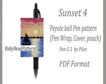 Sunset 4 Perlenstiftwraps Pilot G2, Sonnenuntergang muster abdeckung stift, Sonnenuntergang muster, Sonnenuntergang peyote muster, Sonnenuntergang bead, Fädeln