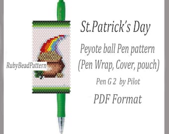 St Patrick's Day bead pen wraps Pilot G2, St Patrick's Day bead cover pen, St Patrick's Day bead patterns, Beading patterns PDF file