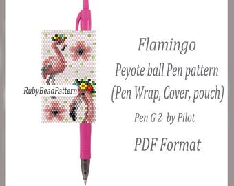 Flamingo bead pen wraps Pilot G2, Flamingo bead cover pen, Flamingo beaded patterns, Flamingo peyote patterns, Beading patterns PDF file