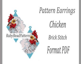 Chicken bead earrings pattern, Chicken beaded pattern, Chicken beading earrings pattern, Chicken bead pattern, Beading, Beading Chicken