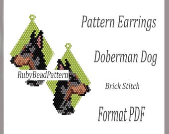 Doberman Dog bead earrings pattern, Doberman dog beaded pattern, Doberman dog beading earrings pattern, Doberman dog beading pattern