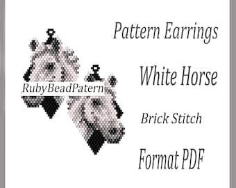 White Horse bead earrings pattern, White Horse beaded pattern, Horse beading earrings pattern, Horse bead pattern, Beading, Beading Horse