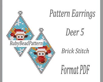 Deer 5 bead earrings pattern, Christmas deer bead pattern, Christmas bead earrings pattern, Christmas beading pattern, Beading, Brick Stitch