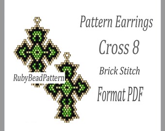 Cross 8 bead earrings pattern, Cross beaded pattern, Cross earrings pattern, Cross beading pattern, Beading, earrings pattern Brick Stitch
