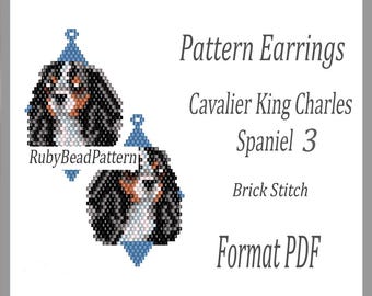 Patrón de pendientes de cuentas para perro Cavalier King Charles Spaniel (3 unidades), patrón de cuentas para perro Spaniel, patrón de pendientes de cuentas para Spaniel (archivo PDF)