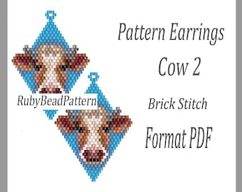 Cow 2 bead earrings pattern, Cow beaded pattern, Cow beading earrings pattern, Animals bead pattern, Beading, Beading Cow, bead animals