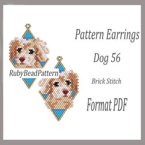 Dog 56 bead earrings pattern, Dog beaded pattern, Dog beading earrings pattern, Dog bead pattern, Beading, Dog, earrings brick stitch