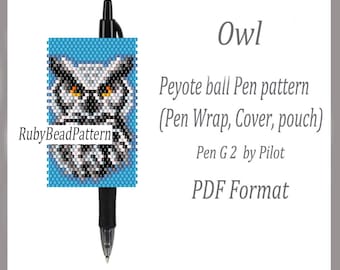 Uil kraal pen wraps Pilot G2, omslagpen uilpatroon, peyotepatroon met vogelkralen, peyote uil, pdf-bestand kralenpatroon uil, kralen