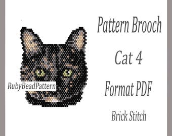 Kattenbroche met 4 kralen, kralenpatroon katten, kralenpatroon katten, kralenpatroon katten, kralenpatroon dieren, kralen, kattenkralen, kat kralen