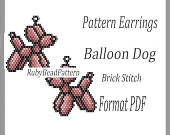 Balloon Dog bead earrings patterns,  Balloon Dog beaded patterns, Balloon Dog beading earrings, Dog beading patterns, Beading, PDF file