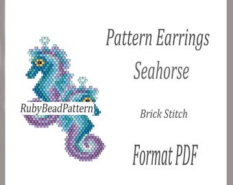 Seahorse bead earrings pattern, Seahorse beaded pattern, Seahorse beading earrings pattern, Seahorse beading pattern, Beading Seahorse