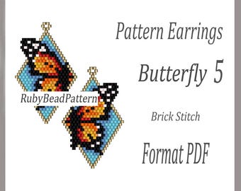 Butterfly 5 bead earrings patterns, Butterfly beaded patterns, Butterfly beading earrings, bead patterns brick stitch, Beading PDF file