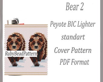 Bear 2 bead cover lighter BIC pattern, pattern cover lighter, Bear beaded pattern, Bear bead pattern, Beading peyote pattern, Beaded Bear