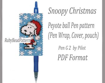 Snoopy Christmas bead pen wraps Pilot G2, Snoopy pattern bead cover pen, Dog beaded pattern, Dog bead peyote pattern, Bead pattern PDF file