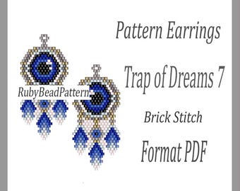 Trap of Dreams 7 bead earrings pattern, Trap of Dreams beaded pattern, Trap of Dreams earrings pattern, Dream catcher beading pattern Bead