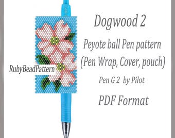 Fundas para bolígrafos Pilot G2 con diseño de cornejo (2 unidades), fundas para bolígrafos con diseños de cornejo, patrones de cuentas de cornejo, patrones de peyote con cuentas de flores de cornejo (archivo PDF)