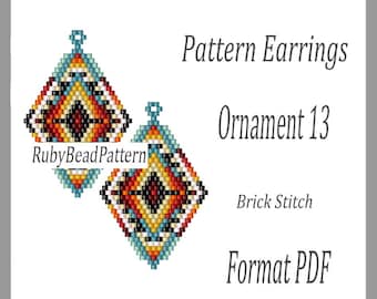 Ornament 13 bead earrings pattern, Ornament beaded pattern, Ornament earrings pattern, Ornament beading pattern, Beading, earrings pattern