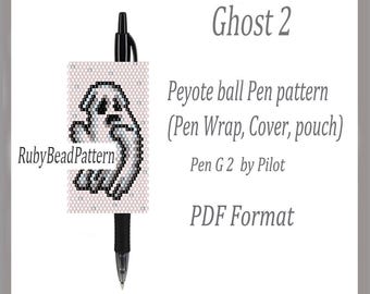 Ghost 2 bead pen wraps Pilot G2, Ghost pattern cover pen Halloween, Ghost beaded pattern, Ghost bead peyote pattern, Beading Halloween