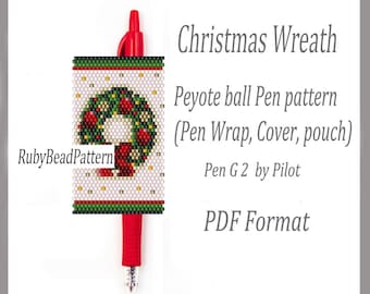 Weihnachtskranz Perlenstifte Wraps Pilot G2, Weihnachtskranz Perlenmuster Abdeckung Stift, Kranz Perlenmuster, Weihnachtsperlen Peyote Muster