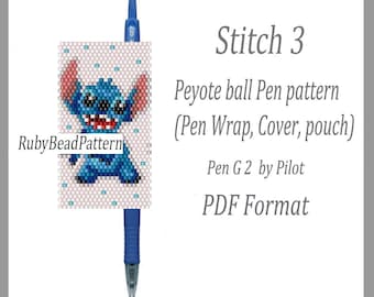 Stitch 3 Bead Cover Pen Wraps Pilot G2, Stichmuster, Bead Cover Pen, Stitch perlenmuster, Stitch perlen peyote muster, Perlenmuster PDF-Datei