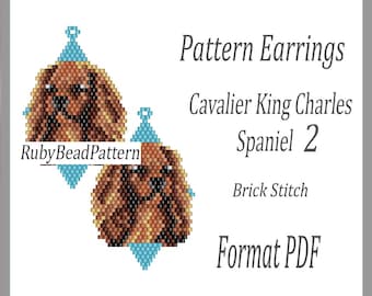Patrón de pendientes de cuentas para perro Cavalier King Charles Spaniel 2, patrón de cuentas para perro Spaniel, patrón de pendientes de cuentas para Spaniel en formato PDF