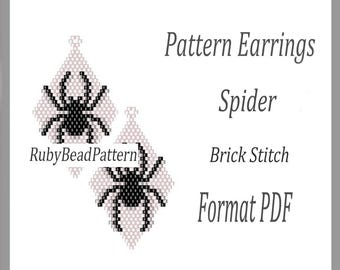 Spider bead earrings pattern, Spider beaded pattern, Halloween earrings pattern, Halloween beading pattern, Beading, earrings pattern Spider