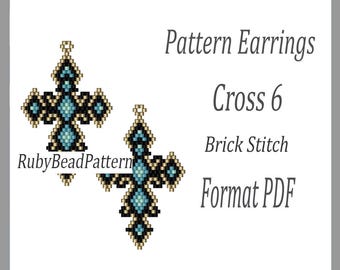 Cross 6 bead earrings pattern, Cross beaded pattern, Cross earrings pattern, Cross beading pattern, Beading, earrings pattern Brick Stitch
