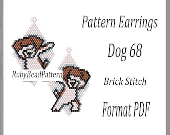 Hund 68 Perle Ohrringe Muster, Hund Perlenmuster, Hund Perlen Ohrringe Muster, Hund Perlenmuster, Perlenstickerei, Hund, Ohrringe Ziegelstich