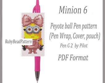 Minion 6 bead pen wraps Pilot G2, Minion patterns cover pen, Minion beaded patterns, Minion bead peyote patterns, Beading patterns PDF file