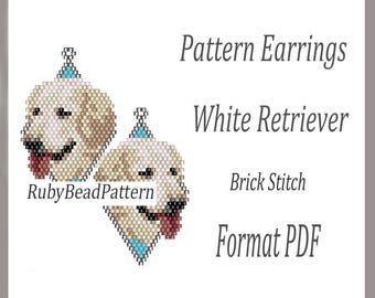 White Retriever Hund Perlen Ohrringe muster, White Retriever Perlen muster, Weiss Retriever Perlen Ohrringe muster, Hund Perlen muster