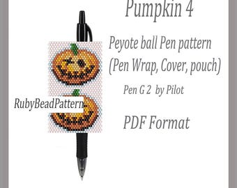 Pumpkin 4 bead pen wraps Pilot G2, Pumpkins pattern cover pen Halloween, Pumpkins beaded pattern, Pumpkins bead peyote pattern, Beading