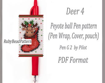 Hirsch 4 Perlenstifte Hüllen Pilot G2, Hirsch Perlenmuster Abdeckung Stift, Hirsch Perlenmuster, Weihnachtsperlen Peyote Muster, PDF Datei Perlenmuster